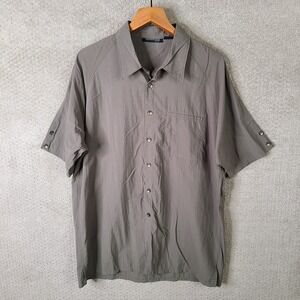 Kenneth Cole Shirt Mens‎ XXL Brown Nylon Button Down Short Sleeve Casual Preppy